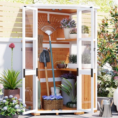 Hrinhom 36.6"W Garden Wood Storage Cabinet Outdoor Tool Storage Shed