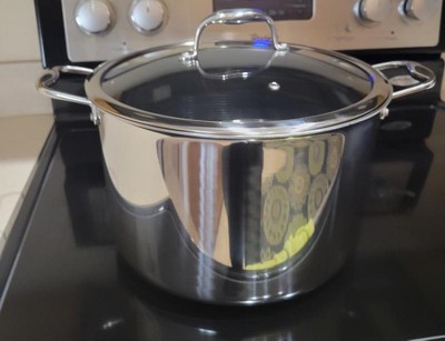 HexClad 10 Quart Hybrid Stainless Steel Stock Pot with Glass Lid