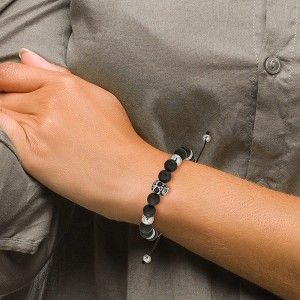 Chisel Stainless Steel Antiqued and Skull Black Onyx Beaded Black Macrame Adjustable Bracelet - 1 of 4