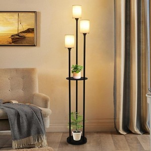 Vynxaria Bedroom, Living Room, Office Essential: 66.3 - Inch H - Shaped Floor Lamp with Shelf, Linen Shade and Foot - Operated Switch - 1 of 4