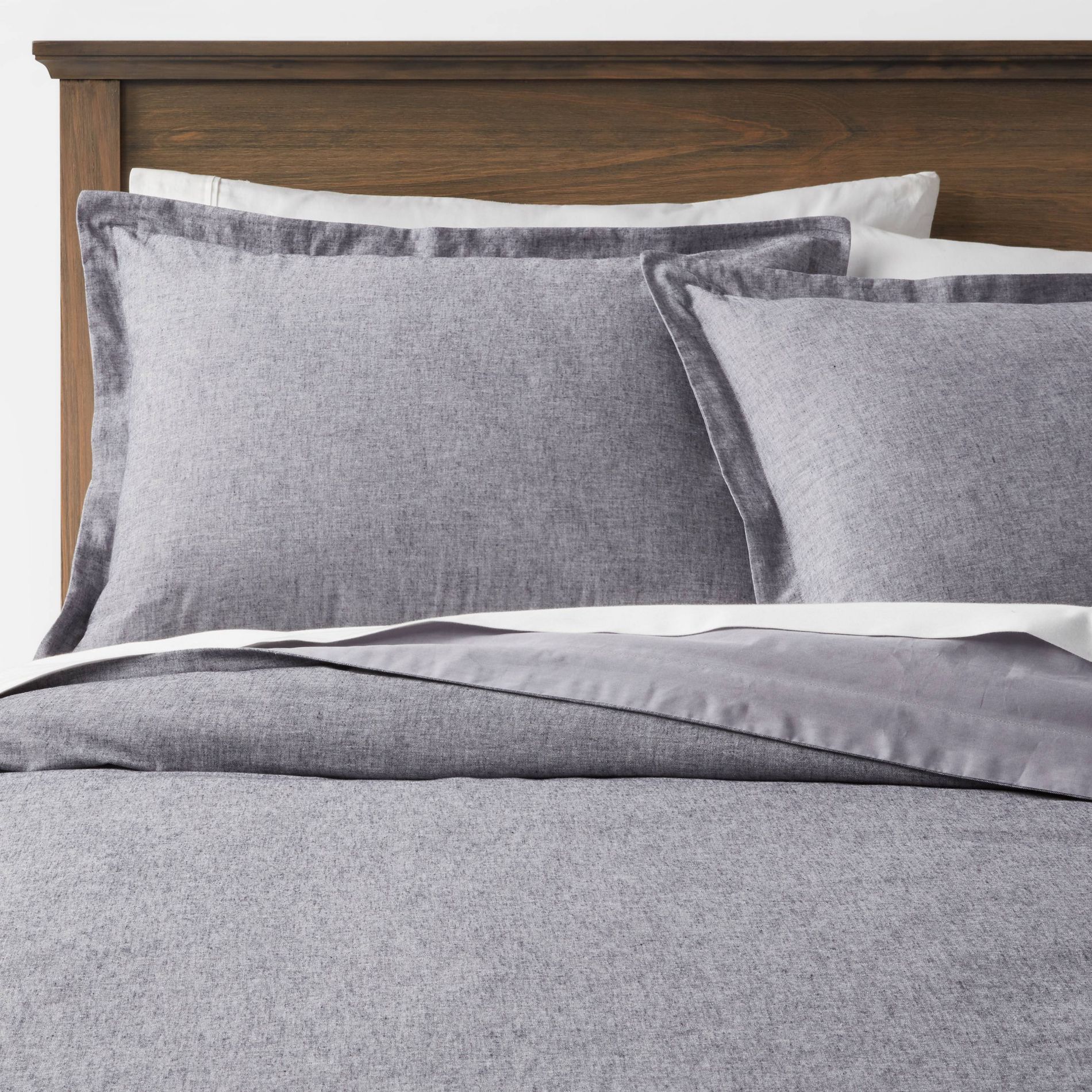 Full/Queen Cotton Linen Chambray Duvet Cover & Sham Set Navy - Threshold™: Woven Bedding Sets, OEKO-TEX Certified