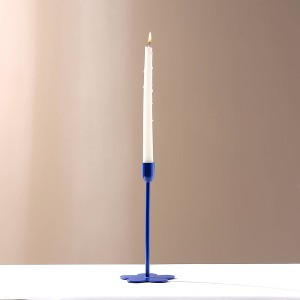 Gulches Floral Fusion Blue Glass Decorative Candle Holder 1-Pack - 1 of 4