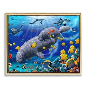 Stupell Industries Manatees & Fish Swimming Floating Frame Canvas Art - 1 of 4