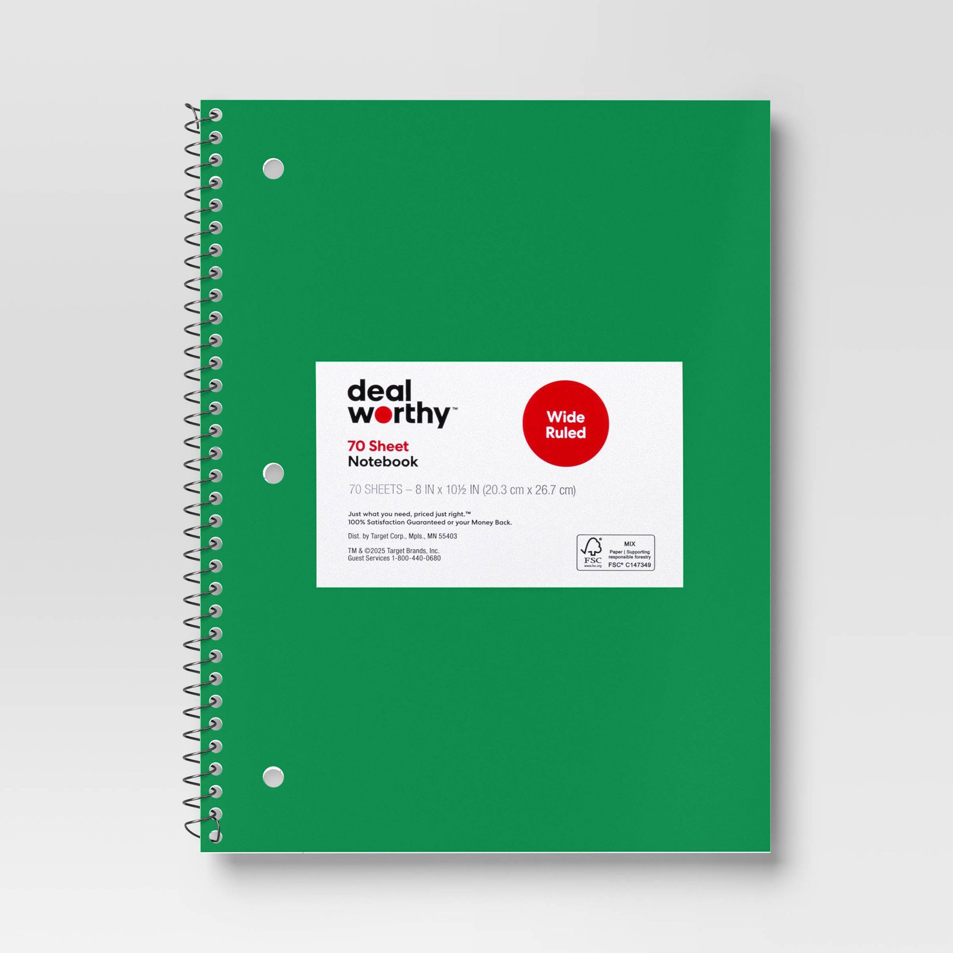 Subject Spiral Notebook Wide Ruled Green - Dealworthy™