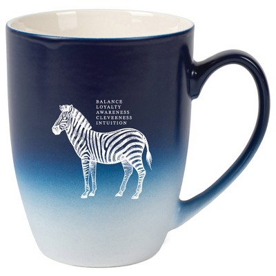 Elanze Designs 12 Ounce Ceramic Decorative Laser Engraved Giftable Novelty Tea Coffee Cup Mug Navy Blue and White Zebra Balance Loyalty Awareness