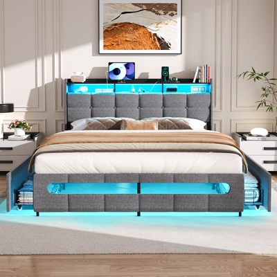 Aheaplus Upholstered Bed Frame with Drawers