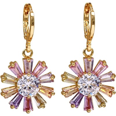 Vuskdtei18K Gold Plated Flower Dangle Earrings for Women, Hypoallergenic Cubic Zirconia Earrings, Elegant Chandelier Drop Earrings
