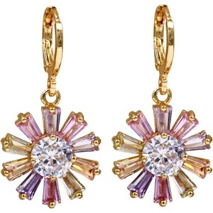 Vuskdtei18K Gold Plated Flower Dangle Earrings for Women, Hypoallergenic Cubic Zirconia Earrings, Elegant Chandelier Drop Earrings - 1 of 4