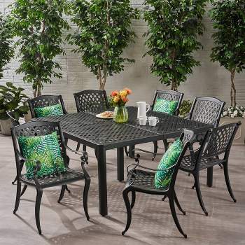 Aviary 9pc Aluminum Dining Set - Antique Matte Black - Christopher Knight Home