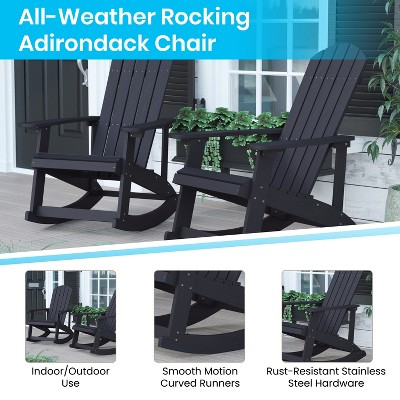 Savannah 3-Piece Black Poly Resin Adirondack Rocking Patio Set