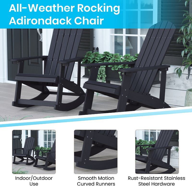 Merrick Lane All-Weather Polyresin Adirondack Rocking Chair with Vertical Slats and Weather Resistant Cushions, 5 of 9