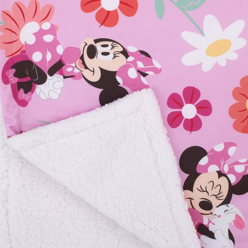 Disney Minnie Mouse Springtime Flowers Pink Orange, Green, and White Super Soft Cuddly Plush Baby Blanket, 4 of 6