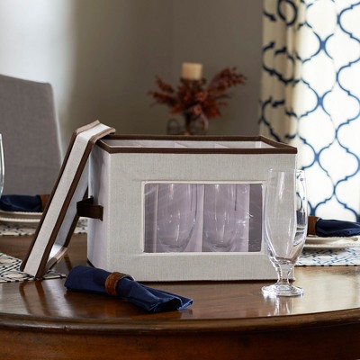 Gray Fabric Collapsible Lidded Storage Bin with Trim