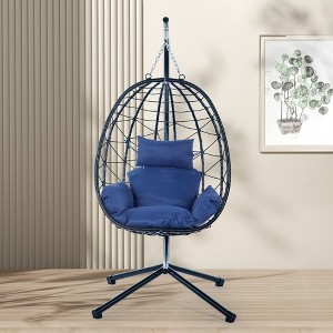 PAGED Indoor Outdoor PE Rattan Swing Chair with Cushion and Rust Resistant Frame,Egg Chair for Patio,Porch,Garden - 1 of 4