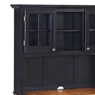 Black and Oak Wood 47" China Cabinet with Plexiglass Doors