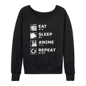 Women's - Instant Message - Eat Sleep Anime Repeat Lightweight French Terry Wide Neck Long Sleeve Shirt - 1 of 4