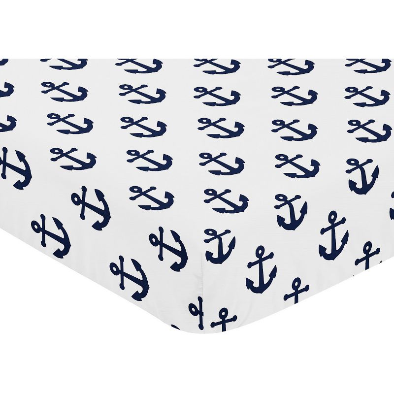 Sweet Jojo Designs Gender Neutral Baby Fitted Crib Sheet Sailor Navy Blue and White, 4 of 8