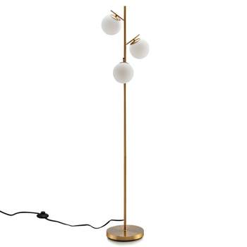 Tangkula Modern 3-Globe Freestanding Floor Lamp with Convenient Foot Switch & 3 E26 Bulb Bases, Sturdy Steel Pole Golden