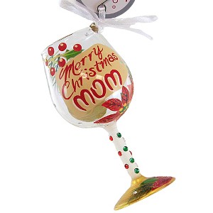 Lolita Glassware 4.0 Inch Merry Christmas Mom Hand Painted Holly Berries Tree Ornaments - 1 of 3