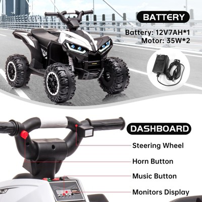 Kids Black and White 12V Electric Quad with LED Lights