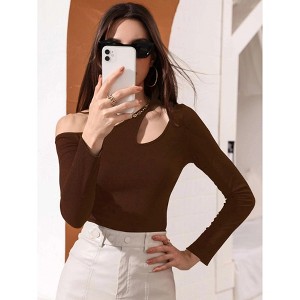 Women Blouse One Shoulder Casual Long Sleeve Fitted Shirts Top - 1 of 3