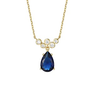 Guili 14K Gold-Plated Sterling Silver Blue Sapphire & CZ Bubble Chevron Raindrop Necklace in Blue or Gold—Stunning, Refined, and Elegant. - 1 of 2