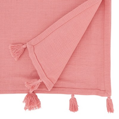 Pink Cotton Tassel Table Runner, 21.5 x 18 inches