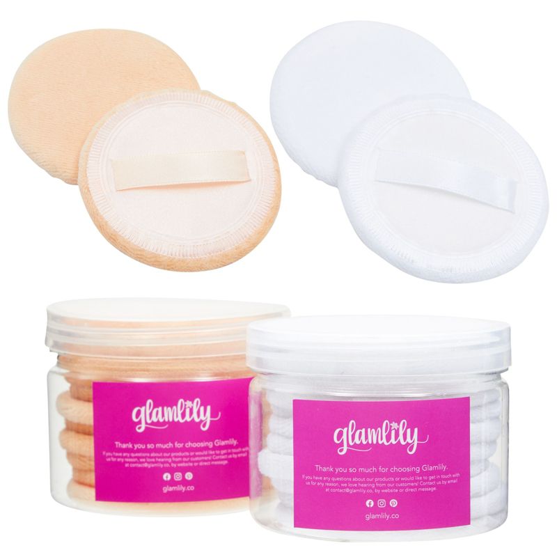 Glamlily 24 Pack Round Makeup Sponge Puffs for Face Powder, Blush, Bronzer, Highlight, Beige and White, 1 of 8