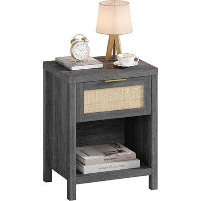 Gerrico 20" Rattan Nightstand Boho End Table with Drawer and Storage Shelf, Farmhouse Cane Accent Bedside Night Stands for Bedroom Small Space Sofa