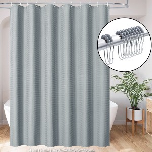 Home Mart Goods Light Grey Fabric Textured Glam luxury Shower Curtain With 12 Metal Roller Ball Hooks - 72" x 72" - 1 of 3