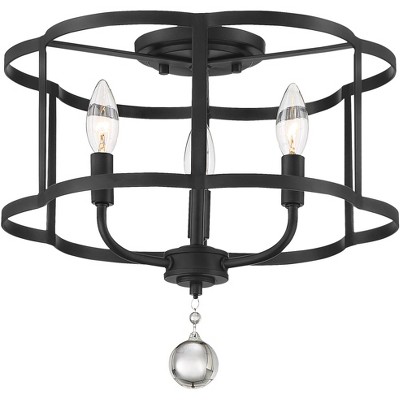 Barnes and Ivy Modern Ceiling Light Flush Mount Fixture Black 15" Wide 3-Light Open Scalloped Frame Bedroom Kitchen Living Room