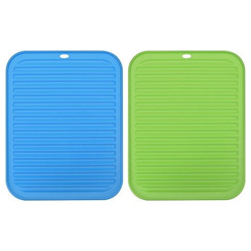 Unique Bargains Dish Drying Mat Silicone Drain Pad Heat Resistant Suitable  For Kitchen Blue Green 2 Pcs 8.5 X 6 : Target