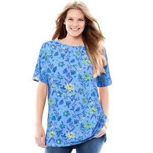 Woman Within Women's Plus Size Perfect Printed Short-Sleeve Boatneck Tunic - 1 of 4