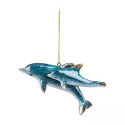 Gallerie II Cozumel Mom & Baby Dolphin Sea Life Coastal Tropical Beach Blue Gift Christmas Resin Xmas Hanging Ornament
