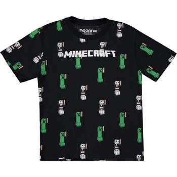 Minecraft Boys' Creeper Skeleton Character All-Over Print Graphic T-Shirt
