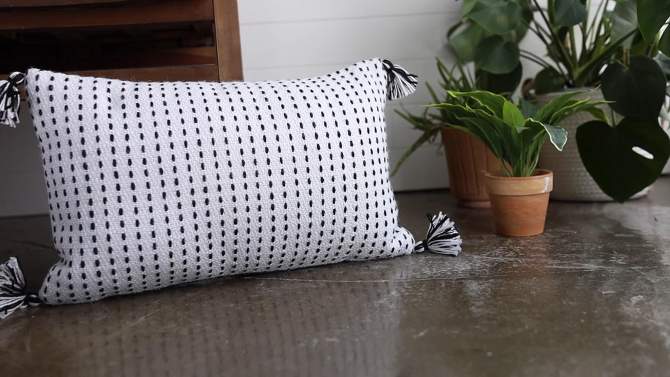 White with Black Tick Stripe 14X22 Hand Woven Filled Outdoor Pillow - Foreside Home & Garden, 2 of 7, play video