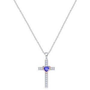 Molenia Birthstone Cross Necklace for Women, 925 Sterling Silver Heart Cross Pendant Necklace Fine Cross Jewelry Birthday Gifts for Her 18"+4" Inches - 1 of 4