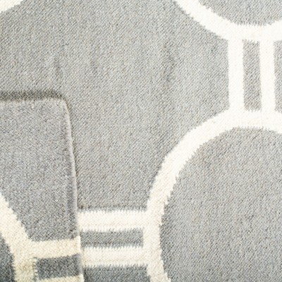 Grey and Ivory Geometric Wool Flat Woven Area Rug