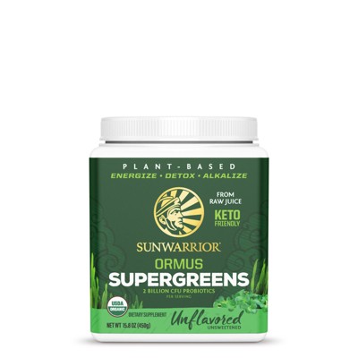 Ormus Supergreens Powder, 2 Billion CFU Probiotics, USDA Organic Supergreens Powder, Natural or Mint Flavor, Sunwarrior, 45 or 90 Servings