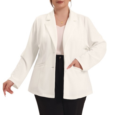 Agnes Orinda Women's Plus Size Button Down Notched Lapel Office Blazers  White 4x : Target