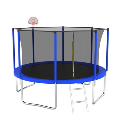 VisioGear 12FT Trampoline with Safety Enclosure Net, Trampoline with Basketball Hoop, Blue, 144"*144"*103"
