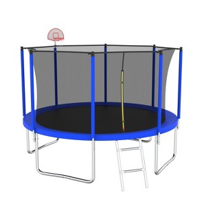 VisioGear 12FT Trampoline with Safety Enclosure Net, Trampoline with Basketball Hoop, Blue, 144"*144"*103" - 1 of 4