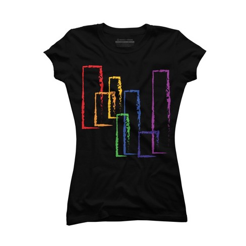 Junior's Design By Humans Crayon Rainbow Rectangles Abstract By T-shirt :  Target