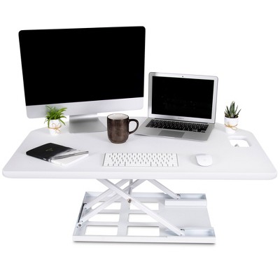 White Pneumatic Height Adjustable Corner Standing Desk Converter