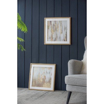 Set of 2 Gold and Beige Abstract Framed Glass Wall Art