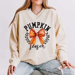 Simply Sage Market Coquette Orange Bow Pumpkin Season Lightweight Garment Dyed Sweatshirt - 1 of 4