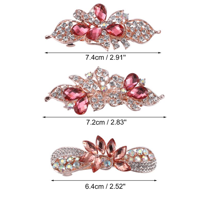 Unique Bargains 3 Pcs Hair Clips Hair Accessories for Women Hair Barrettes Sparkly Rhinestones Hairpin Pink, 4 of 7