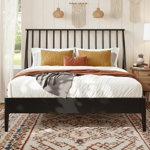 Polibi Boho Platform Bed Frame with Tall Slanted Headboard & Metal Support - 1 of 4