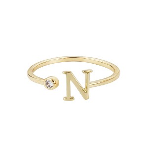 Adornia 14k Gold Plated Adjustable CZ Initial Ring - 1 of 3