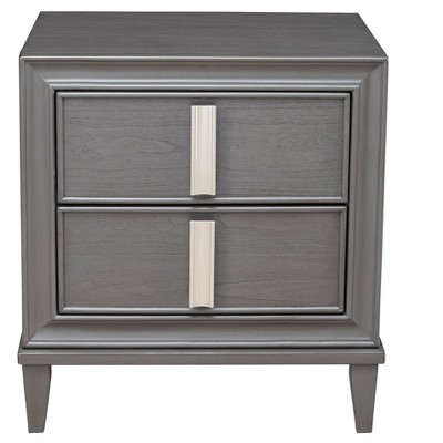 Lorraine Transitional 2-Drawer Nightstand in Dark Gray with Nickel Hardware